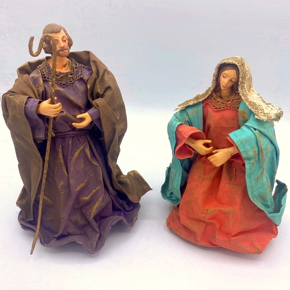 Vintage Mary And Joseph Figurines Handcrafted Paper Mache Clothique Nativity